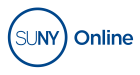 SUNY Online logo featuring SUNY in blue letters inside a blue circle, with the word Online in blue text to the right.