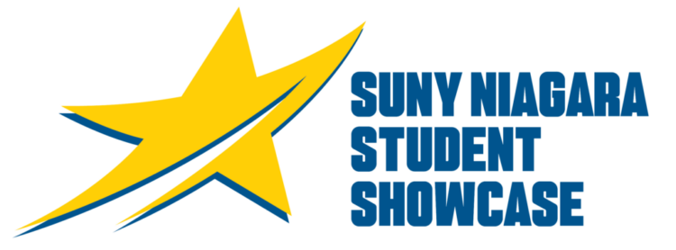 Logo with a yellow star and blue outline on the left, and bold blue text on the right that reads SUNY Niagara Student Showcase.