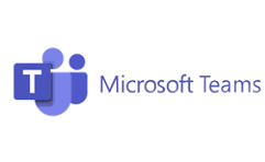Microsoft Teams logo with a stylized T on a purple and blue icon, next to the text Microsoft Teams in purple font on a white background.