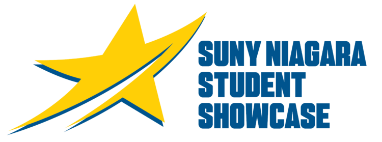 Logo with a large yellow and blue star on the left and the text SUNY Niagara Student Showcase in bold blue letters on the right. The background is white.