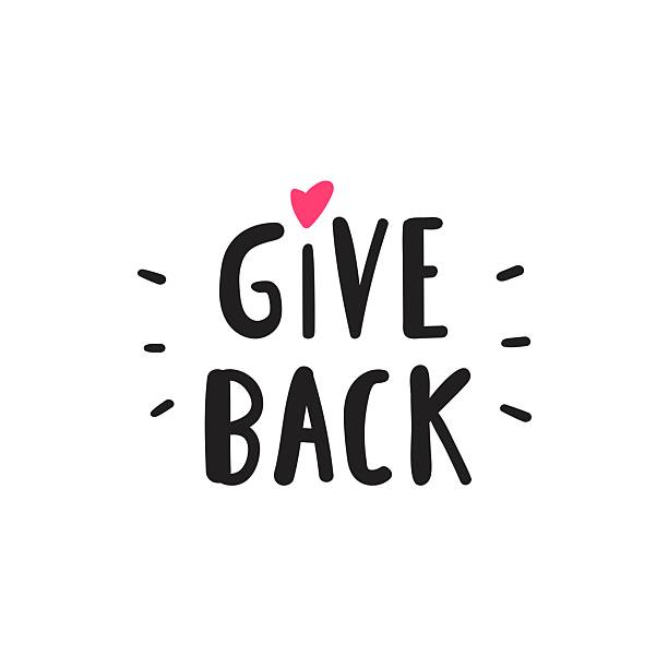 The image features the phrase Give Back in bold black letters on a white background, with a small pink heart above the letter I and decorative lines around the words.
