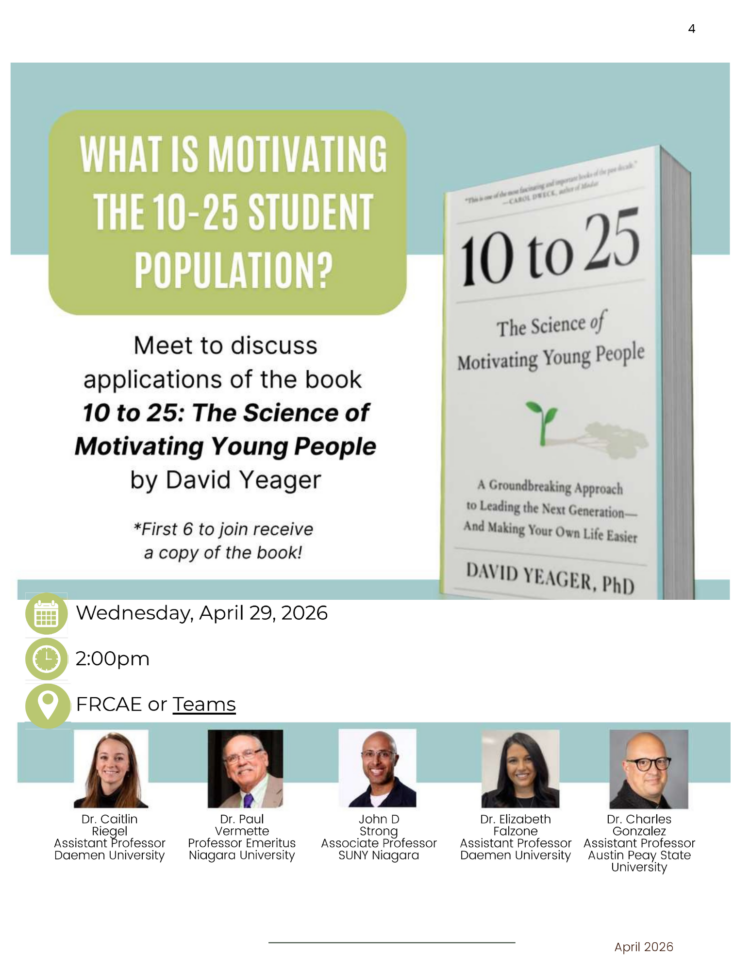 Flyer for an event discussing “The Science of Motivating Young People” book by David Yeager. Event details: April 29, 2026, 2:00pm, featuring five professors. Image of the book cover is shown.