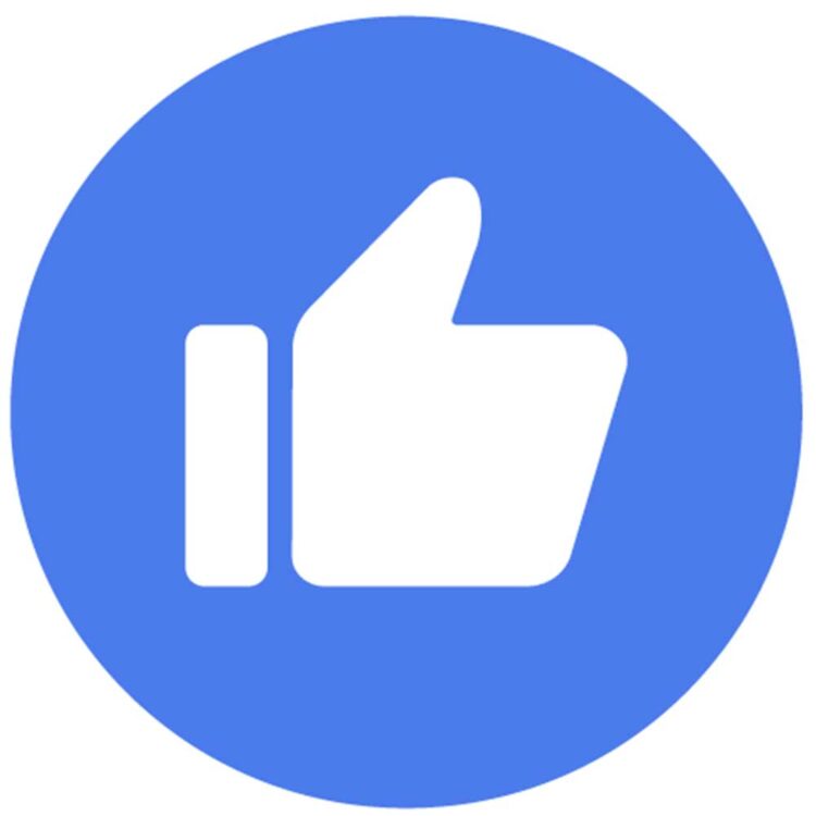 A white thumbs-up icon centered on a blue circular background, representing approval or a like.
