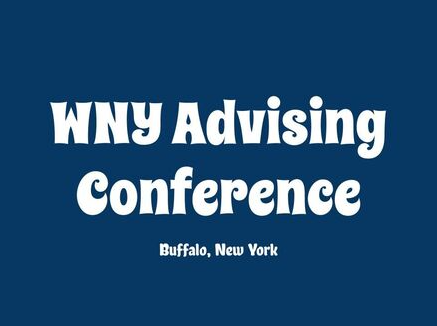 White text on a blue background reads “WNY Advising Conference” with “Buffalo, New York” written below in smaller text.
