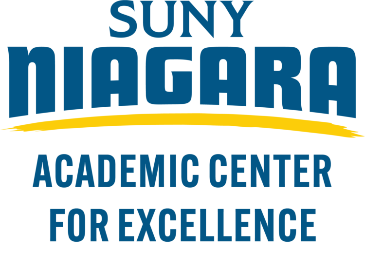 SUNY Niagara Academic Center for Excellence logo in blue text with a yellow curved underline beneath Niagara..