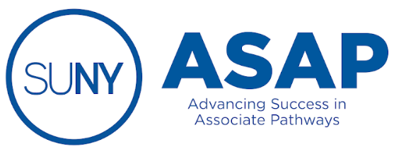 SUNY ASAP logo with SUNY in a blue circle and ASAP Advancing Success in Associate Pathways in bold blue text to the right.