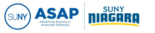 SUNY ASAP and SUNY Niagara logos side by side; SUNY ASAP text reads Advancing Success in Associate Pathways, and SUNY Niagara features a yellow curve under the name.