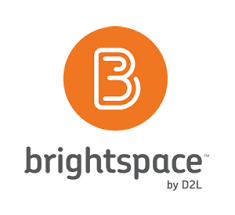 Brightspace logo with a stylized white B in an orange circle above the word brightspace in gray lowercase letters, and smaller text by D2L in the bottom right.