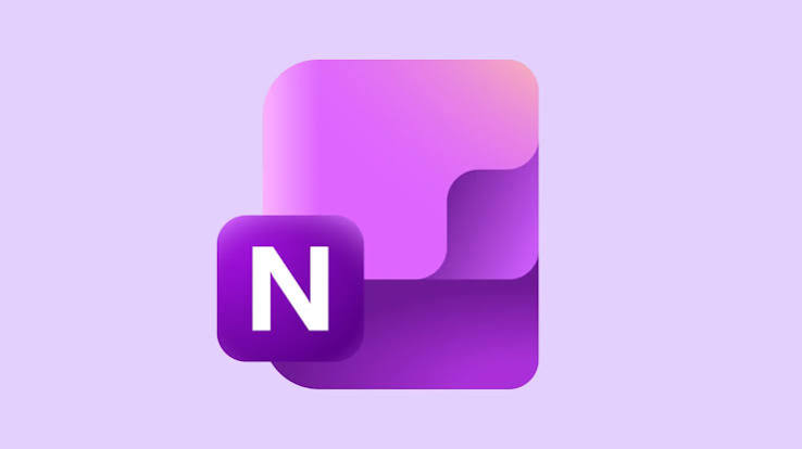 A purple and pink gradient icon with a bold white N on a smaller square, representing the Microsoft OneNote app, on a light purple background.