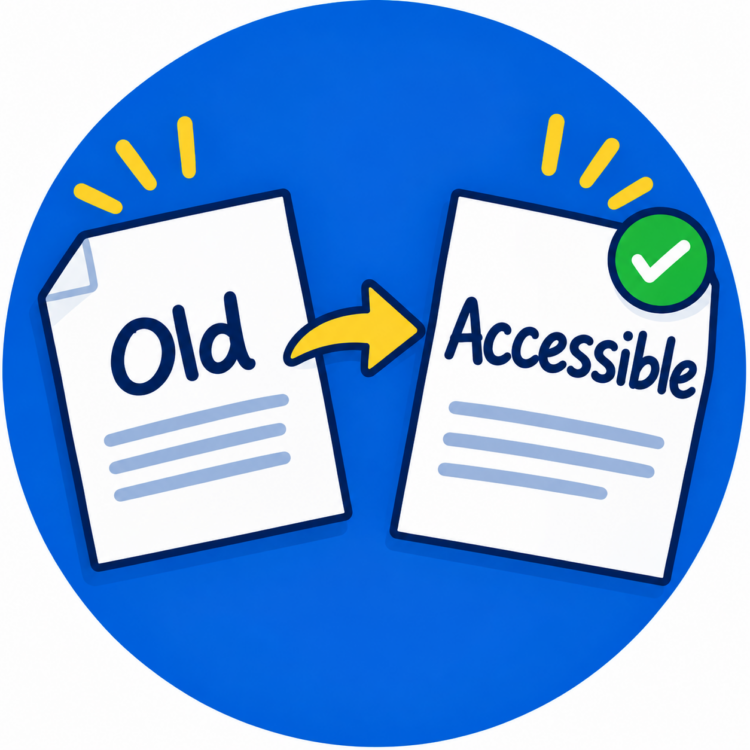 An arrow pointing from a document labeled Old to a document labeled Accessible with a green checkmark.
