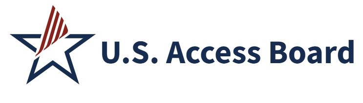Logo for the U.S. Access Board featuring a blue star outlined in a bold navy stroke with red and white stripes rising from the top point.